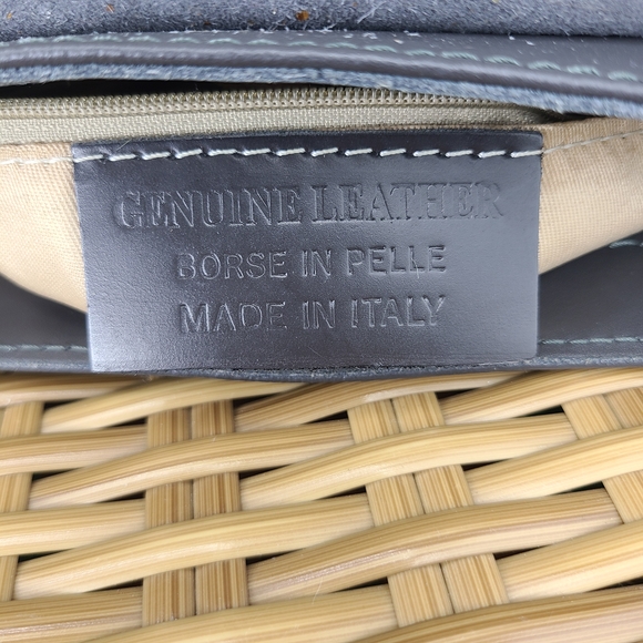 Borse In Pelle Italian Leather Saddlebag Crossbody Bag Gray Gold Tone Accents - Picture 14 of 15